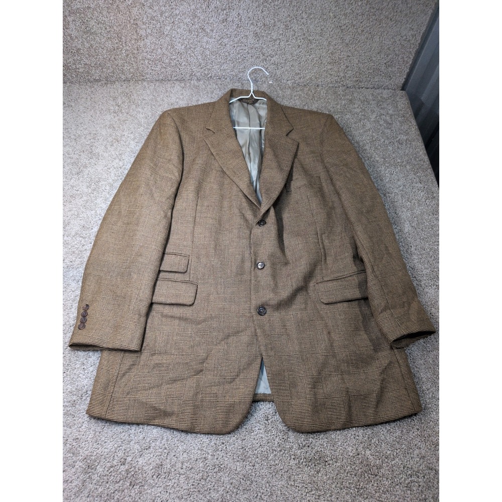 Paul Stuart Mens Brown Glen Plaid 3 Button Sport Coat Blazer Made in Canada